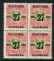 DENMARK 1918 Surcharge 27 Øre On 5 Kr. Block Of 4  MNH / **.  Michel 95X - Ungebraucht