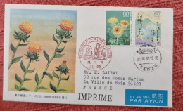 JAPON Fleurs, Fleur, Flowers, Flor. 2 Valeurs émises En 1988 Sur Lettre Ayant Voyagé Pour La France (1) - Sonstige & Ohne Zuordnung