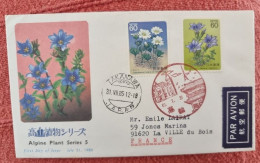 JAPON Fleurs, Fleur, Flowers. 2 Valeurs émises En 1985 Lettre Ayant Voyagé Pour La France  Plantes Alpines Série 5 - Other & Unclassified