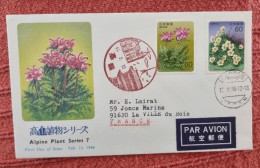 JAPON Fleurs, Fleur, Flowers. 2 Valeurs émises En 1986 Lettre Ayant Voyagé Pour La France  Plantes Alpines Série 7 - Otros & Sin Clasificación