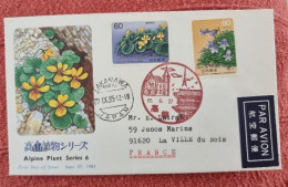 JAPON Fleurs, Fleur, Flowers. 2 Valeurs émises En 1985 Lettre Ayant Voyagé Pour La France  Plantes Alpines Série 6 - Andere & Zonder Classificatie