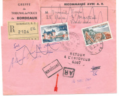 Curiosité Sur Lettre Recommandée Avec AR Greffe Du Tribunal Cachet Manuel Bordeaux RP 10-4 1984 Retour - Lettres & Documents