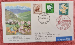 JAPON Fleurs, Fleur, Flowers. Lettre Au Tarif Ayant Voyagé Pour La France. Affranchissement Composé 1990 (2) - Sonstige & Ohne Zuordnung