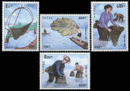 LAOS 1998 - YT 1299-1302 ; Mi# 1616-19 , Sc 1375-78 MNH Traditional Fishing - Laos