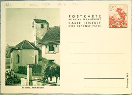 Liechtenstein 1940: ANTWORT-PK / CP RÉPONSE Courvoisier 39S "St.Peter, Mäls Balzers" (Enzian 20+20) SBK N° 22 - Entiers Postaux