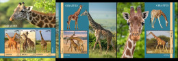 Liberia 2022, Animals, Giraffes, 3val In BF+2BF - Giraffen