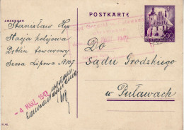 POLAND GENERAL GOVERNMENT 1942 POSTCARD  MiNr P 09  SENT FROM DĘBLIN TO PUŁAWY - General Government