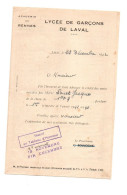 Relevé Des Notes Méritées Lycée De Garçons De Laval Années 1942-1943 - Format : 21.5x13.5 Cm - Diplômes & Bulletins Scolaires