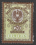 1925. ÖSTERREICH. OESTERREICHISCHE STEMPELMARKE 20 GROSCHEN 1925 - Erinnofilia