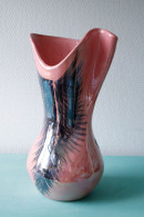 Vase Céramique Vintage Vallauris Fady émail Rose Décor Plume - Vallauris (FRA)