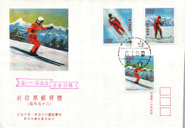 Taiwan Formosa Republic Of China FDC Winter Olympic Games Skiing Luge - 8$,5$ And 2$ Stamps - FDC
