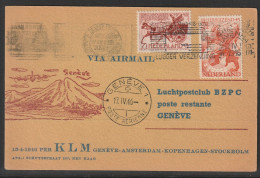 1946, KLM, First Flight Card, Amsterdam-Geneve - Poste Aérienne