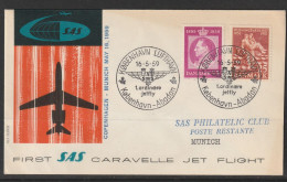 1959, SAS, First Flight Cover, Kobenhavn-Munich - Poste Aérienne