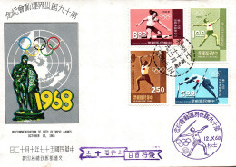 Taiwan Formosa Republic Of China FDC Commemoration Of 19th Olympic Games October 12,1968 - 8$, 5$, 2.50$ And 1$ Stamp - FDC