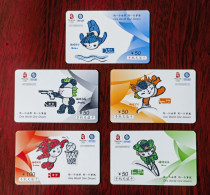 China 2008 Set Of 5 Beijing 2008 Olympic Games Mascot Fuwa Top-up Cards In Fold,used - Olympische Spiele
