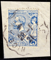 MONACO - 1921 - TàD Convoyeur-Ligne "NICE A VINTIMILLE" Sur Yv.25 25c Bleu (petit Fragment) - TB - Gebraucht