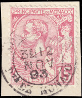 MONACO - 1893 - Yv.15 15c Rose Obl. TàD " MONTE-CARLO / Pté DE MONACO " (sur Petit Fragment) - TB - Usati