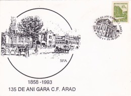 ARAD RAILWAY STATION, HORSE CARTS, SPECIAL COVER, 1993, ROMANIA - Brieven En Documenten