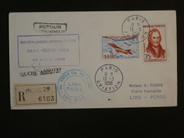 BY12 FRANCE  BELLE  LETTRE RECOM.   1950  1ER VOL PARIS  LIMA PEROU +SOUCHES ANNOTéS +AFF. PLAISANT ++ - First Flight Covers