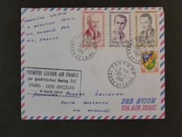 BY12 FRANCE  BELLE  LETTRE RECOM.   1960  1ER VOL PARIS A LOS ANGELES USA DE TOURS ++AFF. PLAISANT ++ - Erst- U. Sonderflugbriefe