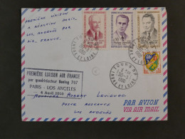 BY12 FRANCE  BELLE  LETTRE RECOM.   1960  1ER VOL PARIS A LOS ANGELES USA DE TOURS ++AFF. PLAISANT ++ - Primeros Vuelos