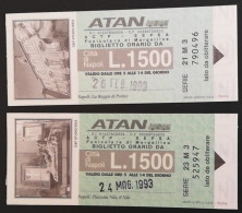 Coppia Biglietti Verde ATAN Da 1500 Lire Con Monumenti Campania 1993 (84) Come Foto Azienza Tranvie Autofilovie Napoli - Non Classés