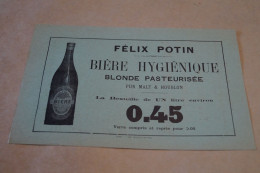RARE,ancienne Affiche Publicitaire , Bière Félix Potin,blonde Pasteurisée, 225 Mm/ 150 Mm. - Affiches