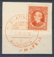 Slovaquie 1939 Mi 37 (Yv 24), Obliteré, Sur Fragment Avec Cachet AUTOPOŠTA - Used Stamps