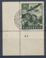 Slovaquie 1939 Mi 51 (Yv PA 4), Obliteré, Avec No De Planche A1 - Gebraucht