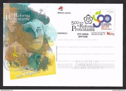 Portugal 2017 Entier Postal Event Postmark 500 Ans Réforme Protestante Lutero Luther Protestant Reformation Stationery - Theologen