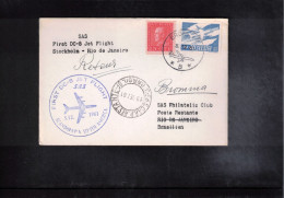 Sweden 1961 SAS First Flight Douglas DC- 8 Jet Flight Stockholm - Rio De Janeiro - Lettres & Documents