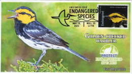 USA 2023 Golden Cheeked Warbler, Songbird, Endangered Species, Bird,Pictorial Postmark, FDC Cover (**) - Brieven En Documenten