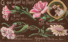 Fantaisie: Ce Que Disent Les Fleurs - Couple D'amoureux En Médaillon, Oeillet, Rose, Liseron.. - Carte Dix N° 549 - Colecciones Y Lotes