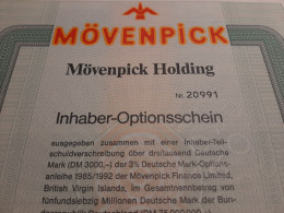 Mövenpick Holding - Optionsschein über 1 Partizipationsschein - Suisse - Zürich Im November 1985. - Tourisme