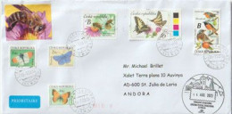 Abeille, Papillons Et Passereaux De Rep.Tchèque (lettre 2023) Adressée à Andorra, Avec Timbre à Date Illustré Arrivée - Storia Postale