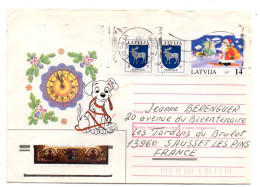 Lettonie -1996-- LIEPAJA  Pour SAUSSET LES BAINS-13 (France)..timbres Blason, Père Noel....enveloppe Illustrée Chien - Lettonia