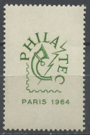 France - Frankreich érinnophilie 1964 Y&T N°V(1) - Michel N°ZF(?) *** - Philatec 1964 - Esposizioni Filateliche