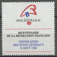 France - Frankreich érinnophilie 1988 Y&T N°V(1) - Michel N°ZF(?) *** - Philexfrance 89, Convocation Des états Généraux - Briefmarkenmessen