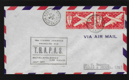 1ere Liaison Aérienne T.R.A.P.A.S. Nouvelle Calédonie Iles Wallis Aout 1947 Paire De 1f50 Poste Aérienne  - Storia Postale