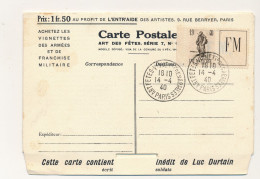 FRANCE - Carte FM Ed. Privée - Vignette " FM 1940 Infanterie " Conte De Luc Durtain Le Vent Cinghalais - Briefe U. Dokumente