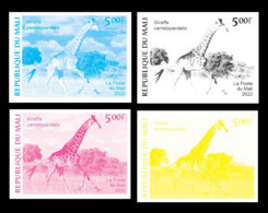 MALI 2022 RARE SET OF 4 COLOR PROOFS - CORONAVIRUS COVID PANDEMIC - GIRAFE GIRAFES - MNH - Jirafas