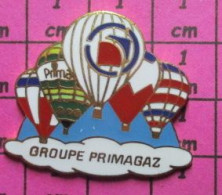 313C Pin's Pins / Beau Et Rare / MONTGOLFIERES / 5 BALLONS LIBRES TRICOLORES GROUPE PRIMAGAZ - Fesselballons