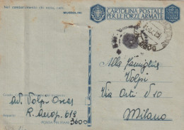 1943. Cartolina Postale Da PM 3600 (VENAFIORITA OLBIA) Per Milano - 1939-45