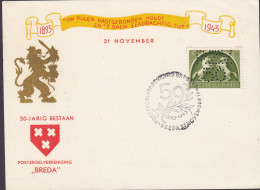 Netherlands Perfin Perforé Lochung 'P.Z.V.50' Postzegelvereeniging 'BREDA' 1893-1943 Card Karte (2 Scans) - Plaatfouten En Curiosa