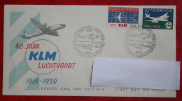 FDC E40 40 40 Jaar KLM Flugzeug Airplane NVPH 729-730 (Mi 737-738); 1959 With Address NEDERLAND NIEDERLANDE NETHERLANDS - FDC