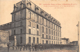 91-MONTHERY- INSTITUTION RESVE ET GROS - FACADE DU GRAND BATIMENT SUR LA PLACE DE LA SOUCHE 11 JUIN 1913 - Montlhery