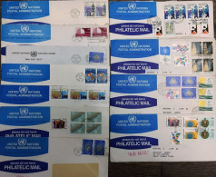 LOT DE 11 ENVELOPPES UNITED NATIONS ANNEE 1980-81 -  44 TIMBRES OBLITERES AU TOTAL - Collections, Lots & Séries