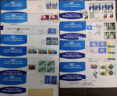 LOT DE 11 ENVELOPPES UNITED NATIONS ANNEE 1980-81 -  44 TIMBRES OBLITERES AU TOTAL - Collections, Lots & Series