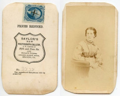 United States 1860‘s Photograph, Woman - Saylor’s, Reading Pennsylvania; Scott R13c Revenue Stamp - Fiscale Zegels