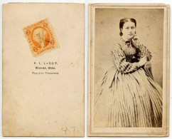 United States 1860‘s Photograph, Woman - F.L. Leroy, Warren Ohio; Scott R6c Revenue Stamp - Fiscal